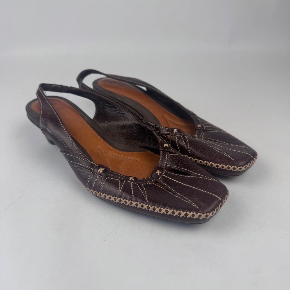 Nurture Women's 7.5 Brown Leather Sling Back Low Heel  Sling Back Low Heel